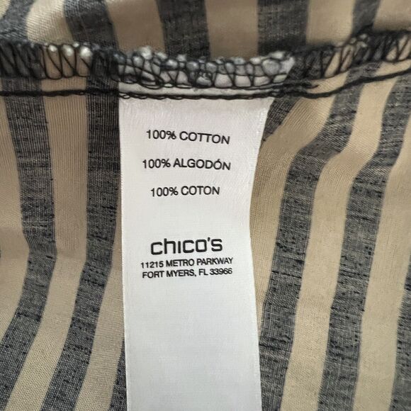 Chicos Shirt Womens Medium 1 Black Tan Stripe Wrinkle Resistant Casual Career - Picture 9 of 10